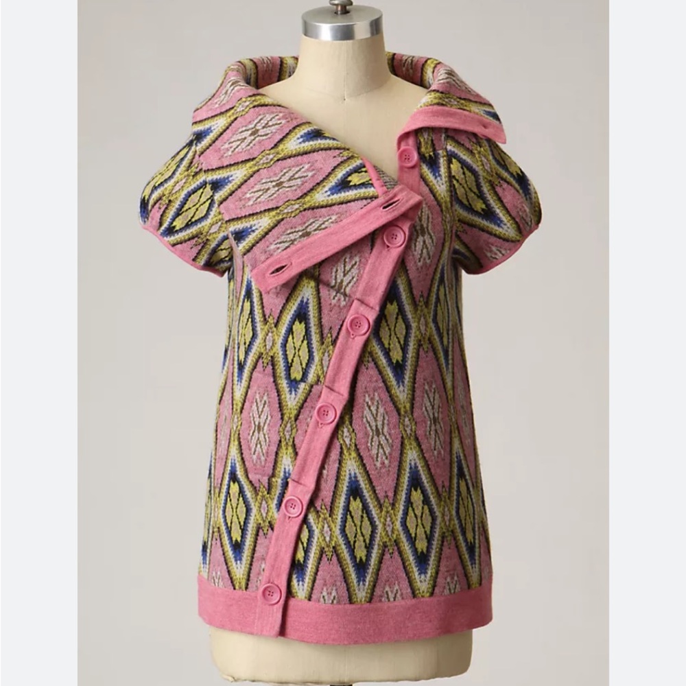 Anthropologie Women's Funneled Folds Asymmetrically Buttoned Wool Cardigan SZ M